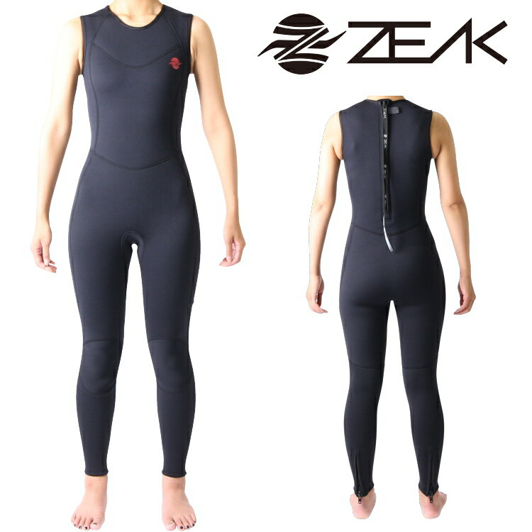 ●ブランド：ZEAK(ジーク) ●商品番号：ZSW3NLB ●タイプ：女性用ロングジョン ●生地厚：3mm ●カラー：ブラック ●サイズ展開：XS,S, M, L, XL ●サイズチャート サイズ/身長/体重/胸囲/腹囲/尻囲 XS/152cm/48kg/80cm/62cm/86cm S/156cm/52kg/82cm/64cm/88cm M/160cm/54kg/84cm/66cm/90cm L/164cm/58kg/86cm/68cm/92cm XL/168cm/62kg/88cm/70cm/94cm ●商品説明 ZEAK(ジーク)の女性用ウェットスーツ「ロングジョン」です。生地厚はオール3mmとなります。袖なし長ズボンタイプのウェットスーツ。下半身が長ズボンなので、足腰を冷やさず、上半身は袖がないので、腕や肩周りに負荷がかからない。ロングジョンの着用シーズンは、真夏前後であるが、上半身にタッパーを組み合わせ、重ね着すれば、1〜3シーズン対応のウェットスーツとなる。ロングジョンとタッパーのセットアップは、容易に体温調整が可能で、様々なウォータースポーツに使用される。最近ではSUP「サップ(スタンドアップパドル)」において、マストなウェットスーツとして重宝されている。その利便性からサーフ(砂浜)フィッシングや川釣りなどで使用する人もいる。 ●SPEC 仕様 ・ジャパンフィット 日本人の体型を考慮した型紙を元に生地を裁断、縫製しています。日本人特有の胴長、手足短といった体型にフィットするウェットスーツを創り上げました。 ・3Dデザイン 平面では捉えきれない体の凹凸を考慮した3D(立体)デザインを採用。体のラインに沿ったデザインがウェットスーツ本来の性能を発揮します。 ・モーションパターン 運動性を損なわないように身体の可動部分に縫製箇所を配置しないパターンを採用。ウェットスーツを着用した時の身体への負荷を軽減します。 ・フレックスフォーム 身体の動きが激しいサーフィンなどのウォータースポーツに対応できるよう伸縮性のあるCRネオプレーンゴムを使用。低密度で軽量なためウォータースポーツには最適な生地。 ●DETAIL(ディテール) ・フラットロックステッチ 生地と生地の縫い合わせはフラットロックステッチを採用。耐久性に優れた丈夫な縫製方法で、ウェットスーツを長持ちさせます。 ・表面ナイロン生地(全身) ウェットスーツの表面には耐久性が高い(摩擦や外的圧力に強い)ナイロン生地を使用。ウェットスーツを長持ちさせ、初心者の方や取扱いに慣れていない方にも安心。 ・YKKファスナー 耐久性とスムーズさが求められるファスナーには、信頼のおける「YKKファスナー」を使用。コスト高ではありますが、ウェットスーツファスナーの重要性を熟知しているからこその選択です。 ・バックジップ 背中にあるファスナーは開口部も広くウェットスーツの着脱を容易に行うことができます。ウェットスーツ着用が初めての方でも安心。メンテナンス性も高いのが特徴です。 ・ファスナーガード ファスナーの内側に生地を充てることにより、ファスナー部分から侵入した水がダイレクトに肌に触れないようになっています。 ・ファスナーアンダーロック ファスナーが下がらないように上部にファスナー止めを装備。安心して着用していられる。 ・ストロングニーパッド 耐久性のあるストロングリブ生地を膝パッドに使用。摩擦抵抗の高いストロングリブは、サーフボードに突いた膝の安定感を保ちます。 ・足首ファスナー 両足首にファスナーを装着。ファスナーを開ければウェットスーツの着脱が容易となります。着用に慣れていない方やお子さんにも嬉しい装備。商品詳細 ブランド ZEAK(ジーク) 商品番号 ZSW3NLB タイプ 女性用ロングジョン 生地厚 3mm 素材 ネオプレーンゴム、ナイロンジャージ カラー BLK(ブラック) サイズ XS、S、M、L、XL 商品説明 ZEAK(ジーク)の女性用ウェットスーツ「ロングジョン」です。生地厚はオール3mmとなります。袖なし長ズボンタイプのウェットスーツ。下半身が長ズボンなので、足腰を冷やさず、上半身は袖がないので、腕や肩周りに負荷がかからない。ロングジョンの着用シーズンは、真夏前後であるが、上半身にタッパーを組み合わせれば、1～3シーズン対応のウェットスーツとなる。ロングジョンとタッパーのセットアップは、容易に体温調整が可能で、様々なウォータースポーツに使用される。最近ではSUP「サップ(スタンドアップパドル)」において、マストなウェットスーツとして重宝されている。その利便性からサーフ(砂浜)フィッシングや川釣りなどで使用する人もいる。