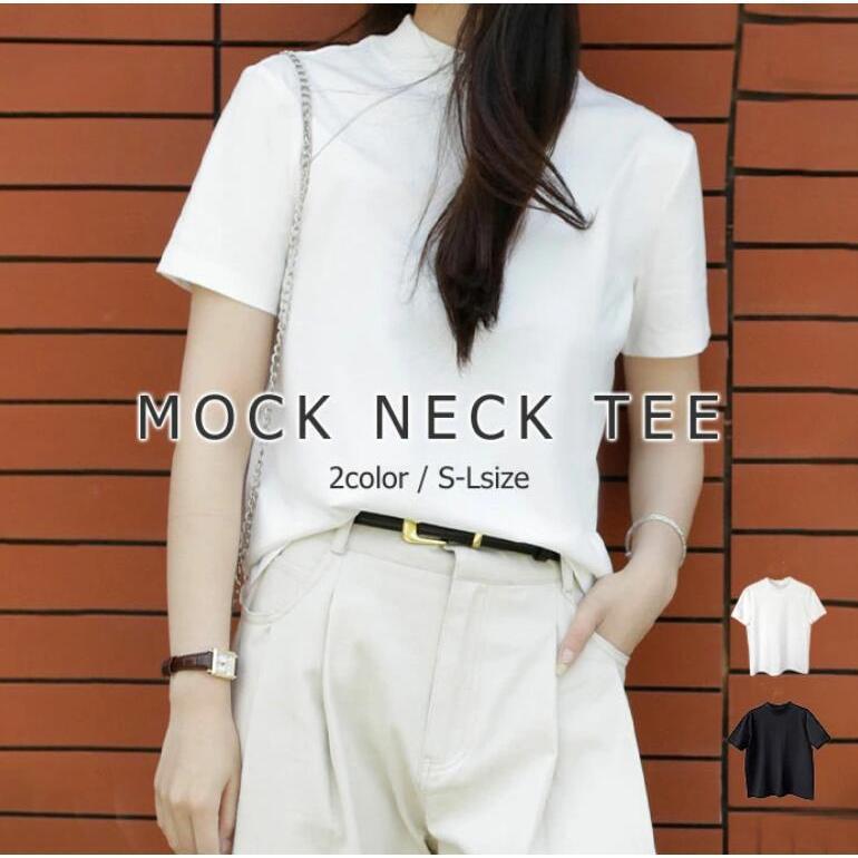 Other - モックネック tシャツ レディース 春 夏 半袖 カットソー 半袖 Tシャツ ハイネック プルオーバー 綿 大きいサイズ ゆったり 体型カバー 黒 白
