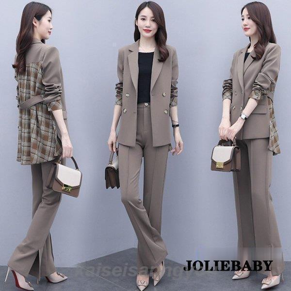 【楽天スーパーセール】セットアップ レディース 秋 40代 コーデ フォーマル アウター コート チェック柄 長ズボン パンツスーツ 大きいサイズ きれいめ お...