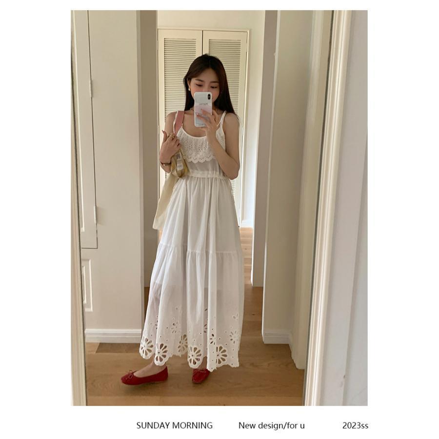 商品名:白ワンピース リゾートワンピース レディース 夏 キャミソールドレス ロング丈 aライン 花柄 おしゃれ ゆったり レトロ 森ガール 商品説明:白ワンピース キャミソールドレス レディース 夏 サイズ:F サイズについての説明:着丈...