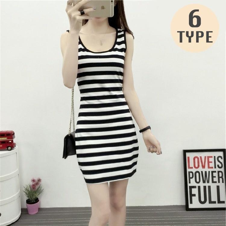 タイトワンピース レディース 女性 ノースリーブ 袖なし ショート丈 ミニ丈 Uネック ボーダー柄 カジュアル お洒落 可愛い お出かけシーン 普段使