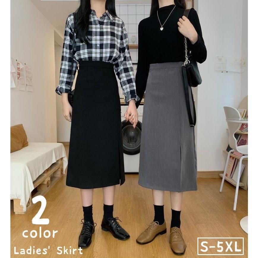樂天商城 - スカート 膝下丈 ミモレ丈 ロング丈 レディース 女性 婦人 大きいサイズ タイトスカート ミディアム丈 ボトムス スリット入り ハイウエスト 単色