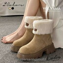 ムートンブーツ レディース スノーブーツ 厚底 ショートブーツ ボア あったか もこもこ スエード 防寒 履きやすい 裏起毛 冬 黒