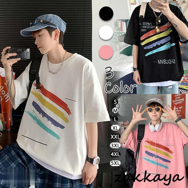 Rakuten - tシャツ メンズ 半袖 レイヤード風 ゆったり 春夏 韓国 ファッション 楽ちん ビッグシルエット Tシャツ おしゃれ オルチャン コットン 春 夏 コットン 韓国服