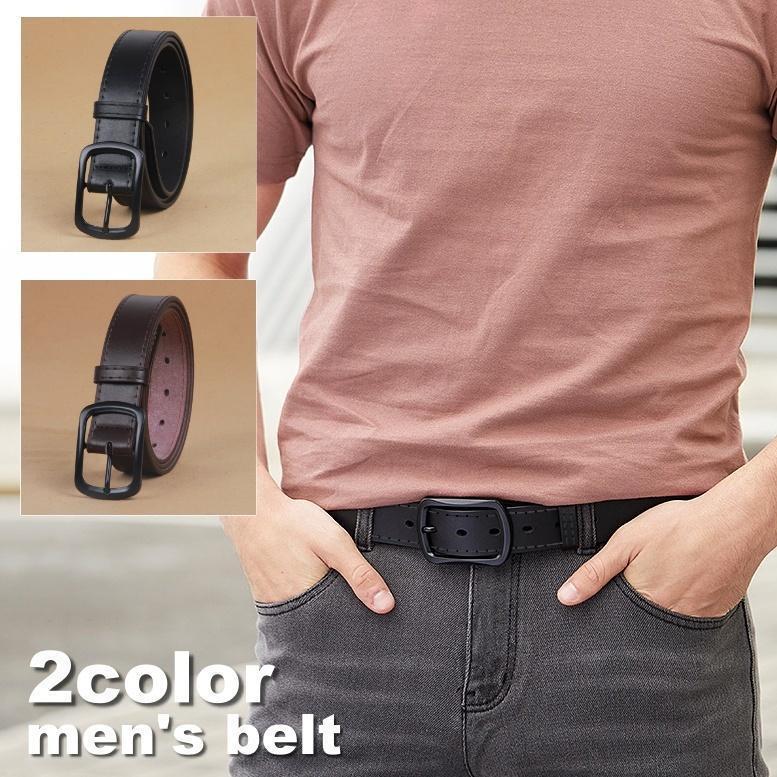 ベルト メンズ ピンバックル レザー調 フェイクレザー ブラック ブラウン 無地 シンプル オフィス 通勤 男性用 紳士用 きれいめ