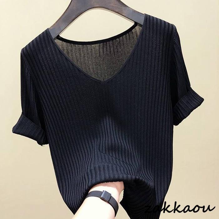 樂天商城 - 接触冷感 サマーニット リブニット ニット Tシャツ カットソー 半袖 レディース トップス 半袖ニット シンプル 涼しい 無地