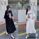 ロングワンピ ワンピース レディース Tシャツ ゆったり 半袖 無地 Tシャツワンピース クマ ロング丈 ロゴ シンプル 可愛い シンプル 外出 リラックス ス...