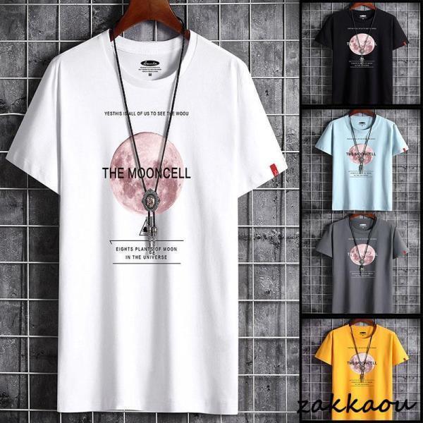 乐天商城 - Tシャツ メンズ 半袖 おしゃれ 白Tシャツ ロンT T-shirt スポーツ 半袖tシャツ 配いろ 涼しい カジュアルクルーネック 丸首 プリント 夏 ゆったり トップス