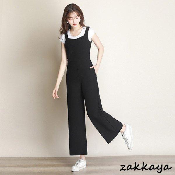 樂天商城 - サロペット オーバーオール パンツ レディース 九分丈 ワイトパンツ 綿 春 夏 ロング ズボン 無地 大きいサイズ サロペット オシャレ 着痩せ 30代 40代 50代