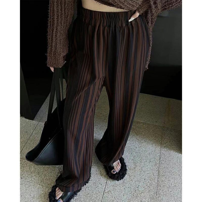 zeroandoneのワイドパンツ ストライプ ストレート レディース ボトムス パンツ リブ ハイウエスト ロング ウエストゴム 大きいサイズ ズボン 大人 カジュアル モード 個性的｜アングル2