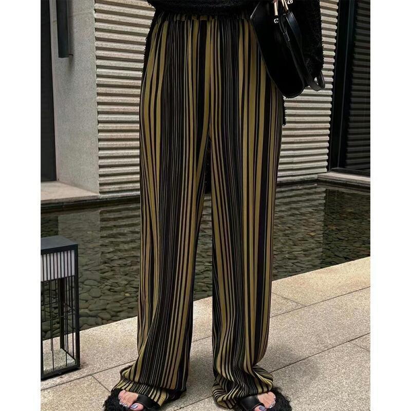 zeroandoneのワイドパンツ ストライプ ストレート レディース ボトムス パンツ リブ ハイウエスト ロング ウエストゴム 大きいサイズ ズボン 大人 カジュアル モード 個性的｜アングル3