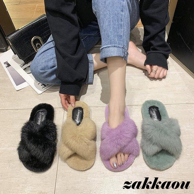 サンダル レディース ルームシューズ スリッパ 靴 かわいい サンダル ファーサンダル ファースリッパ 無地 可愛い ふわふわ フラットシューズ フラットシューズ