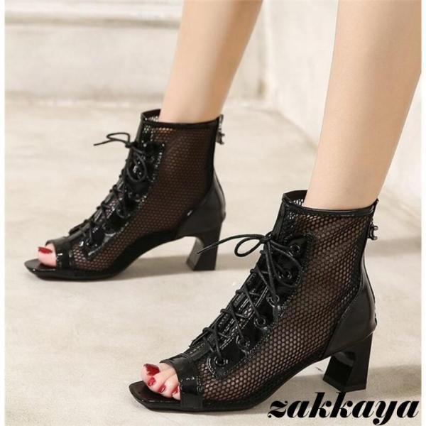 サマーブーツ サンダル レディース ブーツサンダル メッシュ オープント 紐付き 通気 歩きやすい 夏 ブーツ シューズ 疲れない