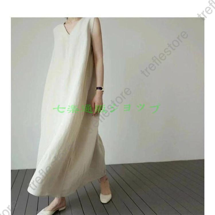 ワンピース マキシワンピース レディース 夏 ノースリーブ ワンピース マキシ丈 Aライン Vネック ワンピース ノースリーブ
