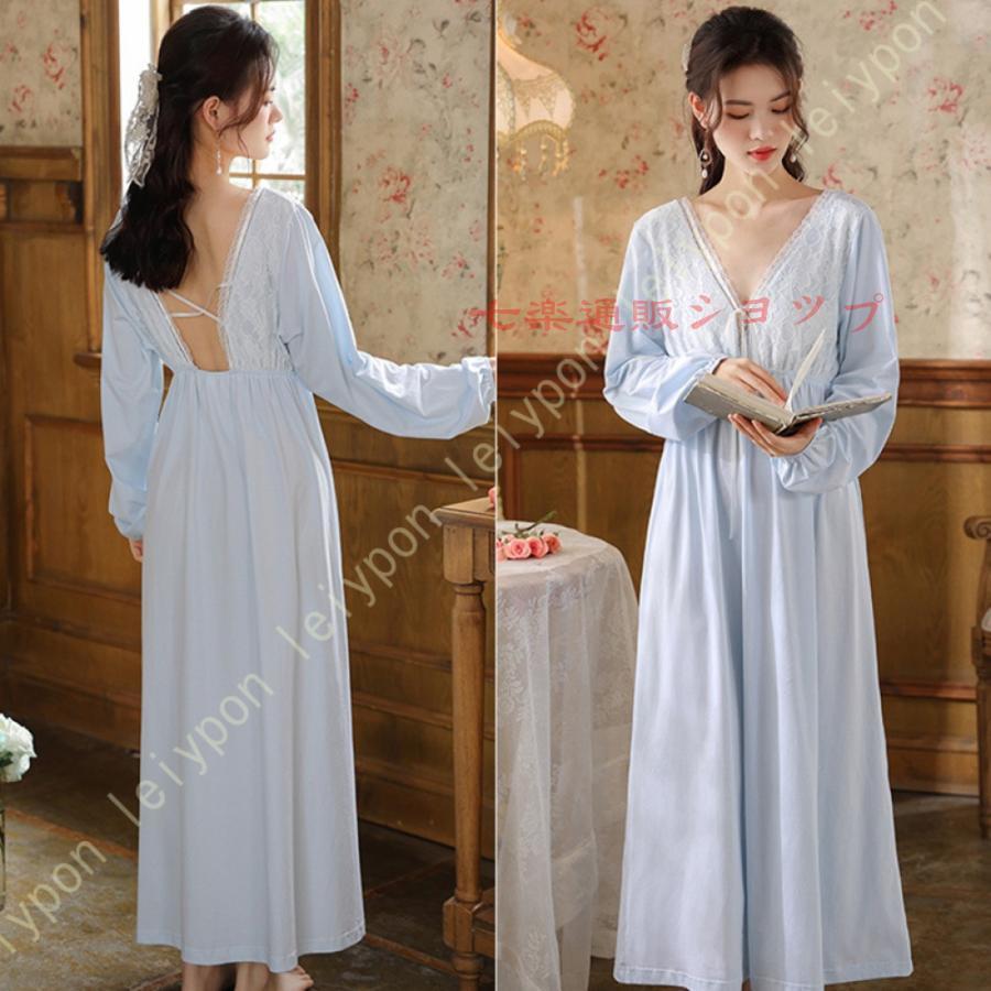 長袖 レディース パジャマ ルームワンピース ワンピース ナイトドレス ルームウェア 部屋着 ナイトウェア 寝巻き ドレス 寝間着 便利服 レース