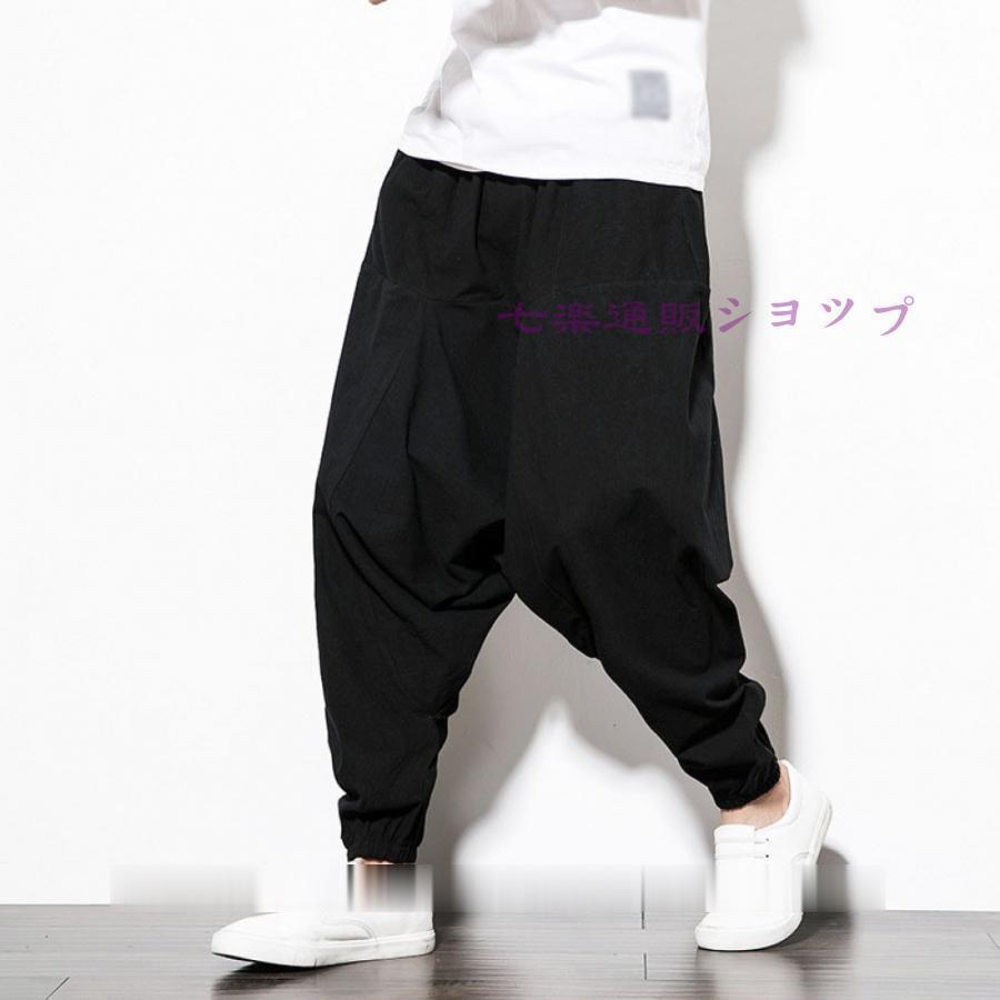 樂天商城 - サルエルパンツ メンズ サルエルパンツ ダンス ワイドパンツ 無地 綿麻 メンズ ガウチョパンツ 春夏 ロング丈 大きいサイズ 袴パンツ サルエル パンツ