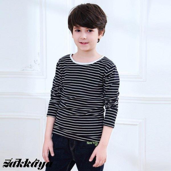 長袖Tシャツ ボーダーTシャツ ロンT 長袖カットソー トップス 春 秋 冬 子供服 こども服 男の子 女の子 小学生 キッズ ボーダー柄 クルーネッ