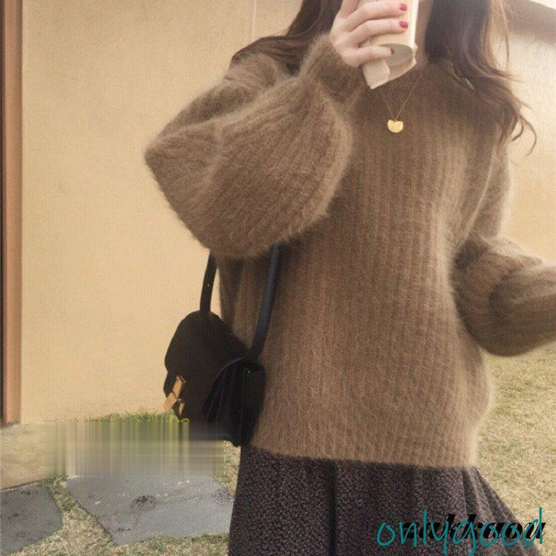 Crew Neck - ニット セーター レディース 秋 冬 長袖 ゆったり カットソー ニットセーター トップス ラウンドネック ニットソー 無地 お出かけ 韓国風 暖かい カジュアル