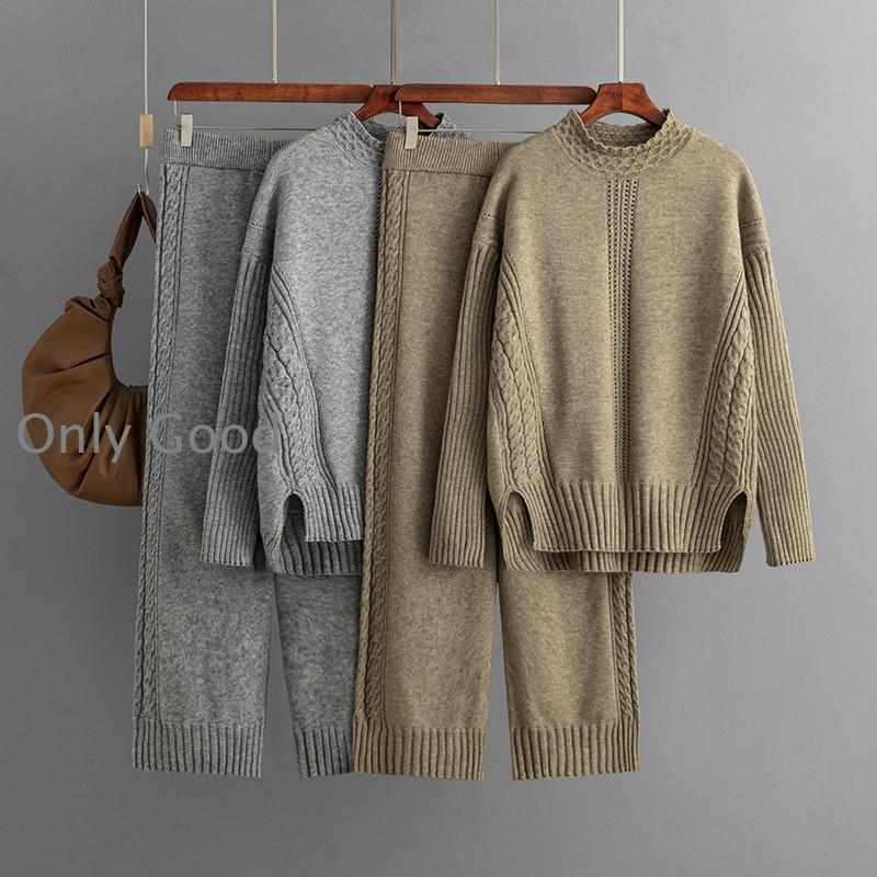 ニットセットアップ セーター ズボン セットアップ レディース 冬 セ ニットズボン ロング丈 ニットアップ きれいめ 秋冬