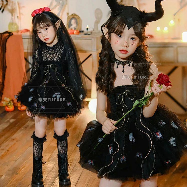 女の子 ハロウィン衣装 子供 コスプレ 魔女 デビル 黒 おもしろ ハロウィン 仮装 小学生 中学生 コスプ..