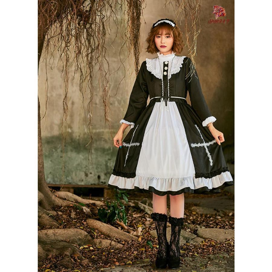 【楽天スーパーセール】ハロウィン コスプレ衣装 メイド服 長袖 ビッグスリーブ メイドコス ミモレ丈 シスターコスチューム ハイネック Aライン 裾フリル レデ...
