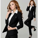 送料無料 春秋冬レディース用フォマールスーツセット パンツスーツ スカートスーツ上下2点セット 黒 無地上質OL用事務服 フォマールウエア スリム細身