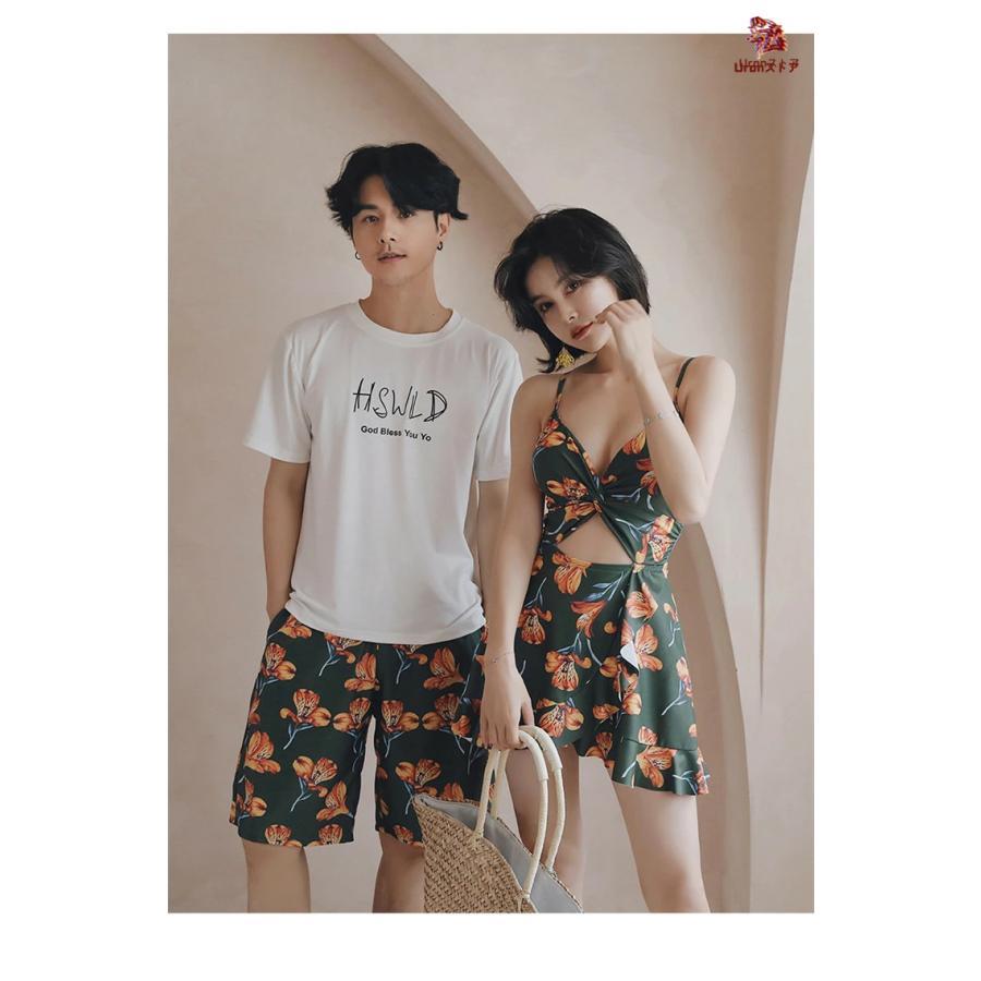 ペア水着 ペアルック カップル水着 レディース スカート付き ショートパンツ 2点セ...
