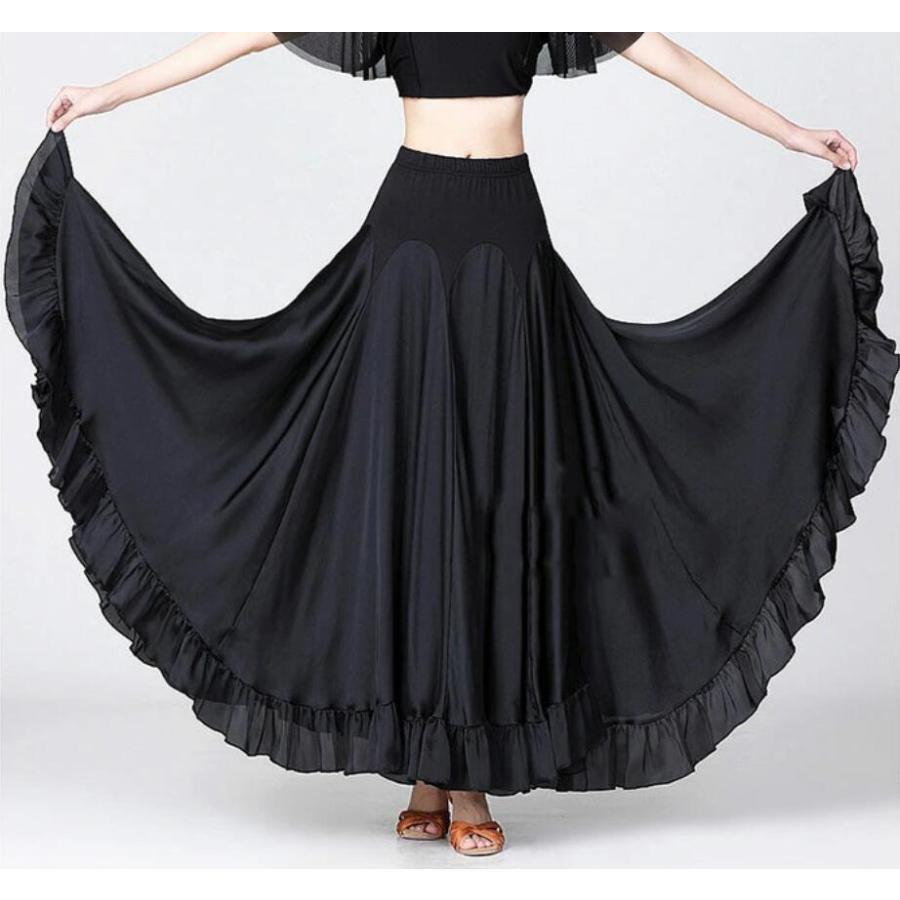 社交ダンス衣装 レディースダンススカート ボトムス 広がる裾 モダンダンス フラメンコ ラテンダンス衣装 ロングスカート 女性 女の子 インターナショナルダンス