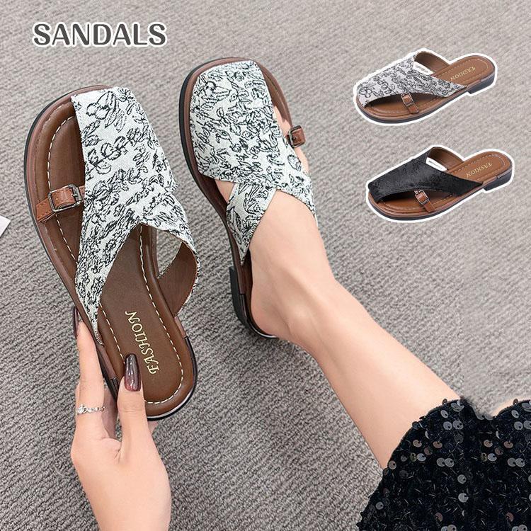 ミュール スリッパサンダル ミュールサンダル フラットシューズ ぺたんこサンダル サンダル ローヒール パンプス シューズ 靴 カラバリ デザイン 夏