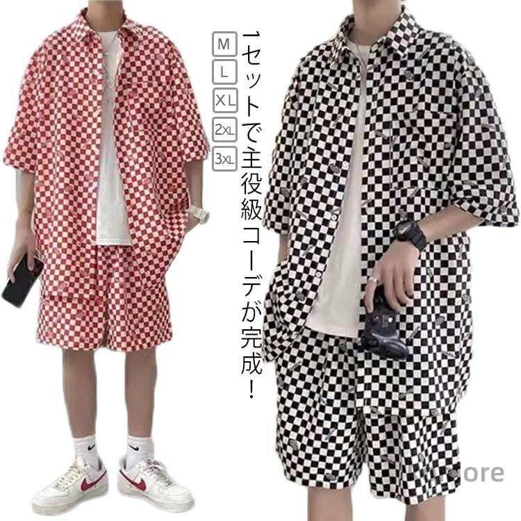 Rakuten - 夏休み ストリート おしゃれ カジュアル セットアップ アロハシャツ 総柄シャツ リゾート 川 海 夏 大きいサイズ