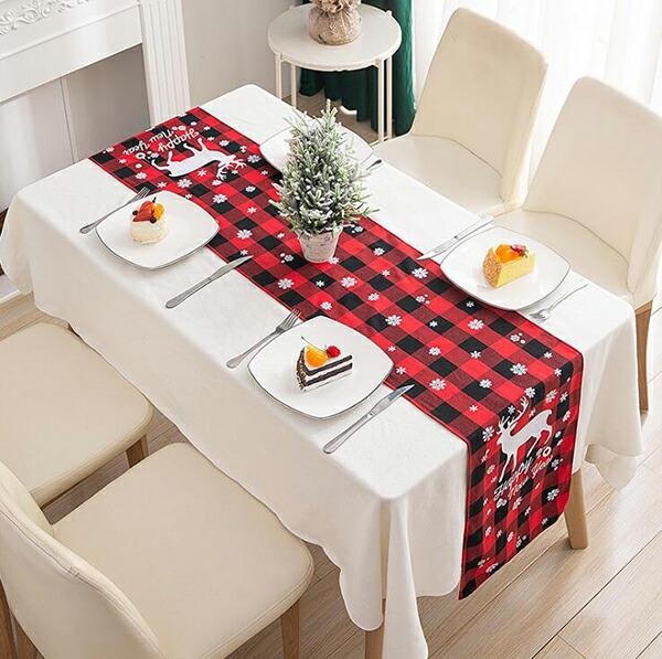 クリスマステーブルクロス クリスマス 飾り テーブルクロス テーブルマット 33*180cm 食卓カバー デコレーション テーブルランナー テーブルカバー チェック柄 おしゃれ インテリア 耐久性 長方形 北欧 ホーム キッチン 部屋 テーブル 食卓 飾り物 雑貨 お祝い イベント [3]