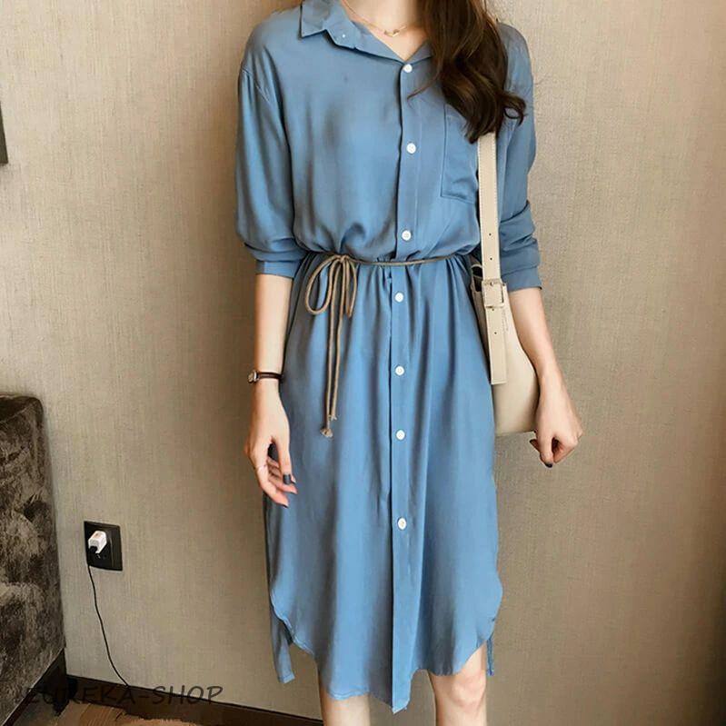 Rakuten - ワンピース シャツワンピース レディース ロングワンピース ロング リゾート 膝丈 ミモレ丈 きれいめ ひざ丈 シャツ 大人 上品 長袖 七分袖 大きい