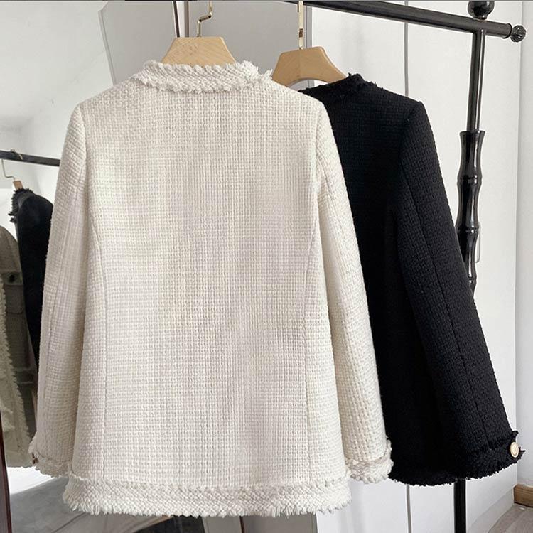 ノーカラージャケット レディース ツイード ジャケット フリンジ フォーマル ライトアウター 春 秋冬 ツイードジャケット 裏地付き ロング丈 大人可
