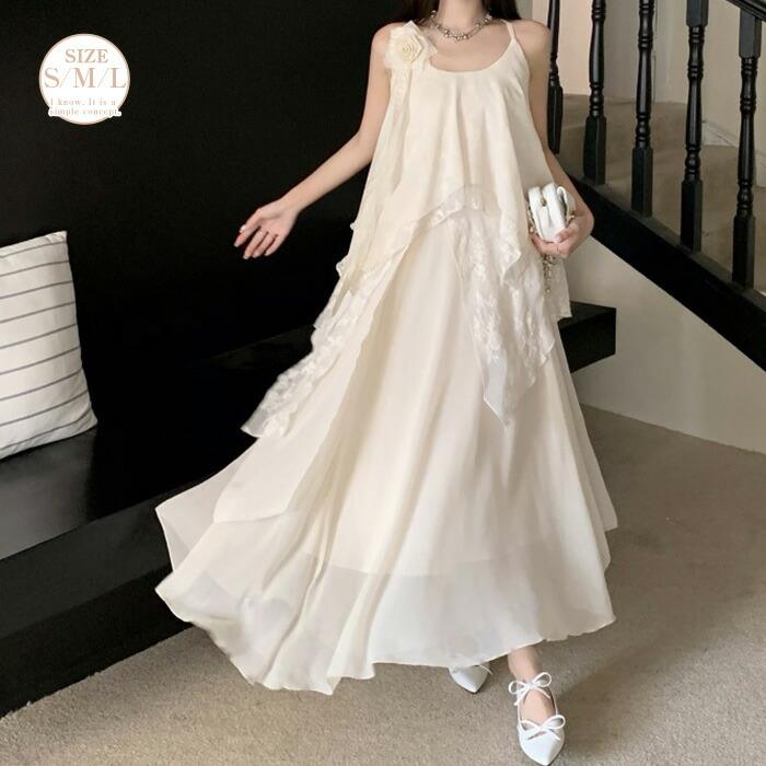 Other - キャミソールワンピース レディース ロング きれいめ キャミワンピース シフォン フレア ノースリーブ 春夏 切り替え Aライン ロングワンピース フレアワンピース 大きサイズ ゆったり かわいい 旅行 シンプル オフィス リラックス カジュアル 春 夏 上品 ベージュ