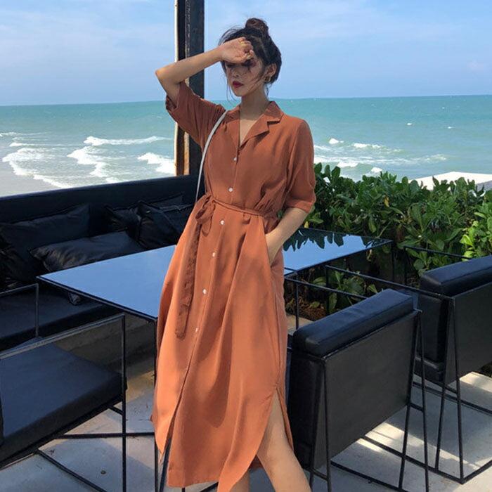 ワンピース シャツワンピース レディース 半袖 夏 ロングワンピース シャツワンピ 前開き ワンピ ハイウエスト 体型カバー ポケット付き 前ボタン フレア ワンピース カジュアル 大人 オフィス 通勤 アウター フェミニン 春 夏 ゆったり 柔らかい 20代 30代 40代 zeroandone-10065864 zeroandone サンプル画像3