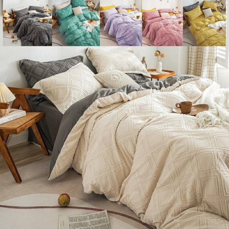 Rakuten - 寝具 無地 シンプル 布団カバー4点セット オシャレ 北欧風 掛け布団カバー シーツカバー フラットシーツ 枕カバー 洗える 四季通用 ベッドカバー 可愛い掛けカバー 掛布団カバー 掛けふとんカバー ベッドカバー 掛カバー 快適寝具セット