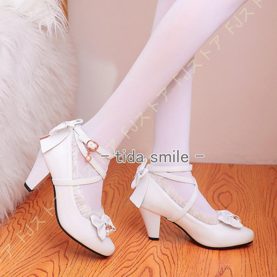 レディース かわいい ローヒール パンプス リボン パンプス ストラップ 靴 レディース パンプス ハイヒール ストラップパンプス