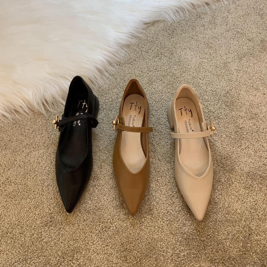 【楽天スーパーセール】甲ストラップ 黒 パンプス アーモンドトゥ 走れるパンプス レディース ぺたんこ プレゼント ローヒール ペタンコ 甲ベルト パンプス フ...