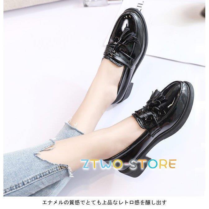 エナメルシューズ レディース PU パンプス ローヒール 靴 スクール風 シューズ 女性用 くつ レトロ ラウンドトゥ 春秋物 オシャレ 3