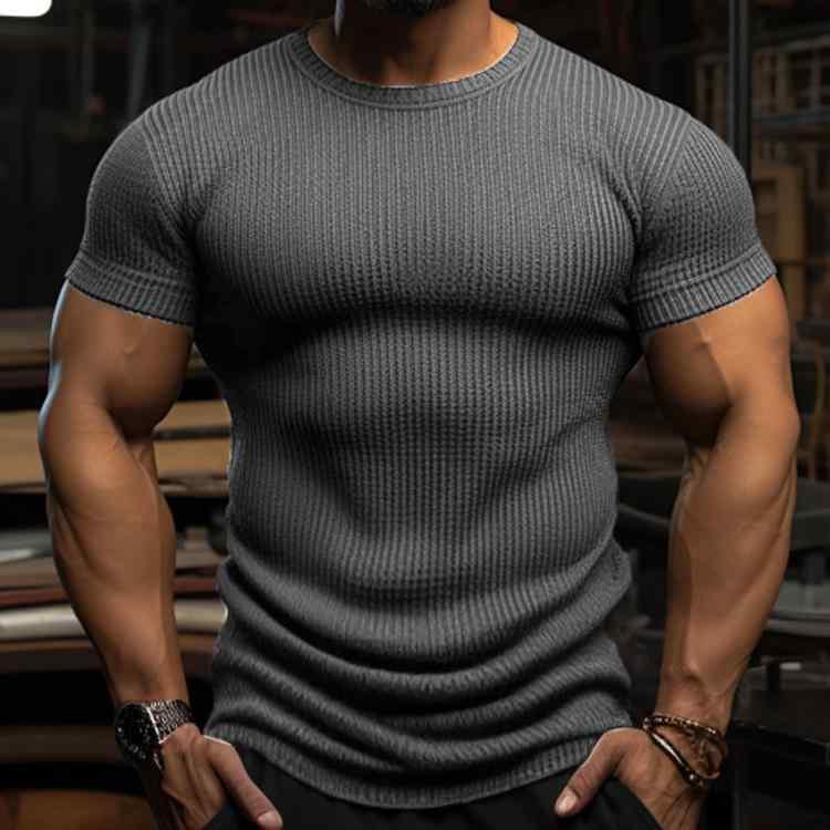 樂天商城 - Tシャツ メンズ 無地 トレーニング トップス カットソー アメリカン サマー マッスル フィットネス ブラザー カジュアル スリム 半袖 吸汗速乾 スポーツウェア ランニング用