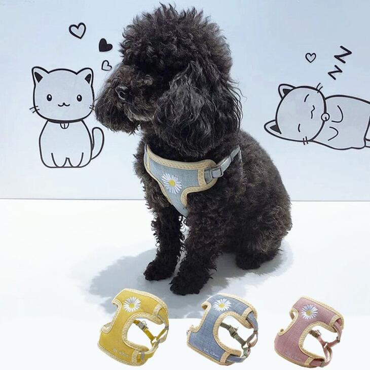 樂天商城 - 犬 ハーネス リード セット 小型犬 猫 胸当て 花柄 可愛い 通気性抜群 おしゃれ 散歩用 胴輪 調整可能 反射 安全設計 ペット用品 犬用ハーネス 猫用ハーネス 胸背ハーネス 柔らかいリード付 2点セット