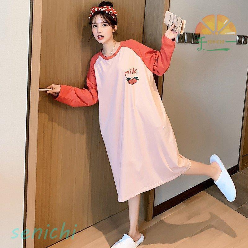 【楽天スーパーセール】パジャマ レディース 春 秋 夏パジャマ ワンピース ロングネグリジェ 長袖 綿 パジャマ可愛いイチゴ柄 ルームウェア ワンピースタイプ 寝巻き 部屋着 安い