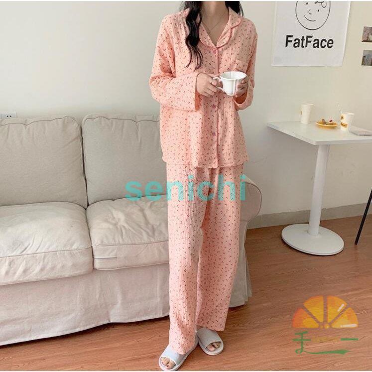 秋新作 レディース パジャマ 可愛い オシャレ 秋 3色 チェリー柄 棉麻 ブラウス 韓国風 部屋着 寝間着 上下セット ルームウェア 柔らかい 大きサイズ