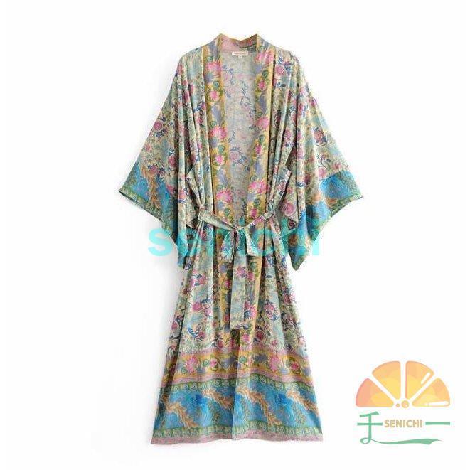 和風の着物風ガウン＆花柄ガウン カーディガン ロングカーディガン 長め ロング 長袖 UV対策 日焼け防..