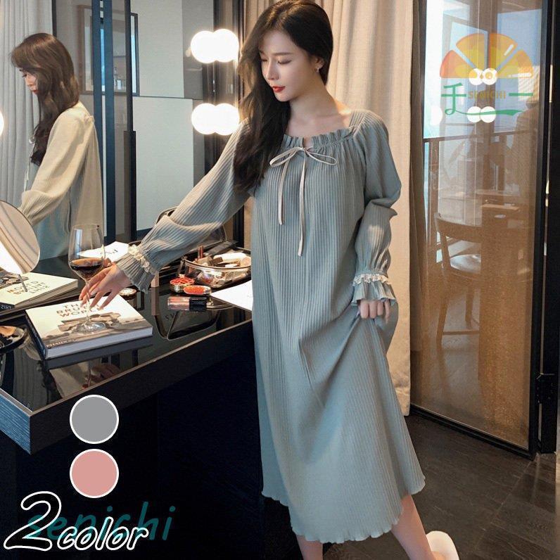 【楽天スーパーセール】ネグリジェ パジャマ レディース 春夏秋 長袖ワンピース ボートネックルームウェア ゆったりネグリジェ ロング丈ナイトロープ 部屋着 大人可愛い オシャレ