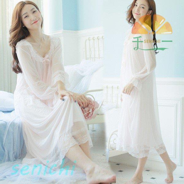 【楽天スーパーセール】ネグリジェ パジャマ レディース 春 夏 秋前開き 長袖 綿 無地 ナイティ ルームウェア 女性 可愛い 部屋着 女性パジャマ ホワイト