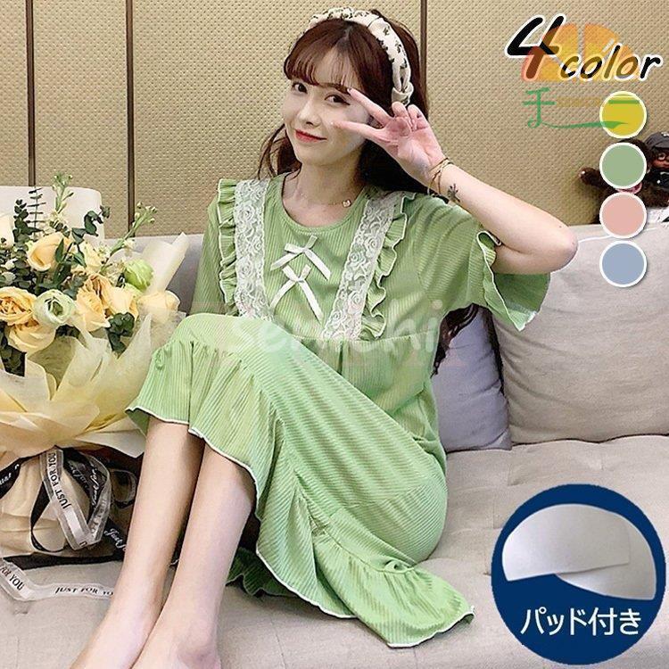 【楽天スーパーセール】ネグリジェ パジャマ レディース 春夏 半袖ワンピース リボン レースルームウェア ゆったりネグリジェ ロング丈 ナイトロープ 部屋着 大人可愛い オシャレ