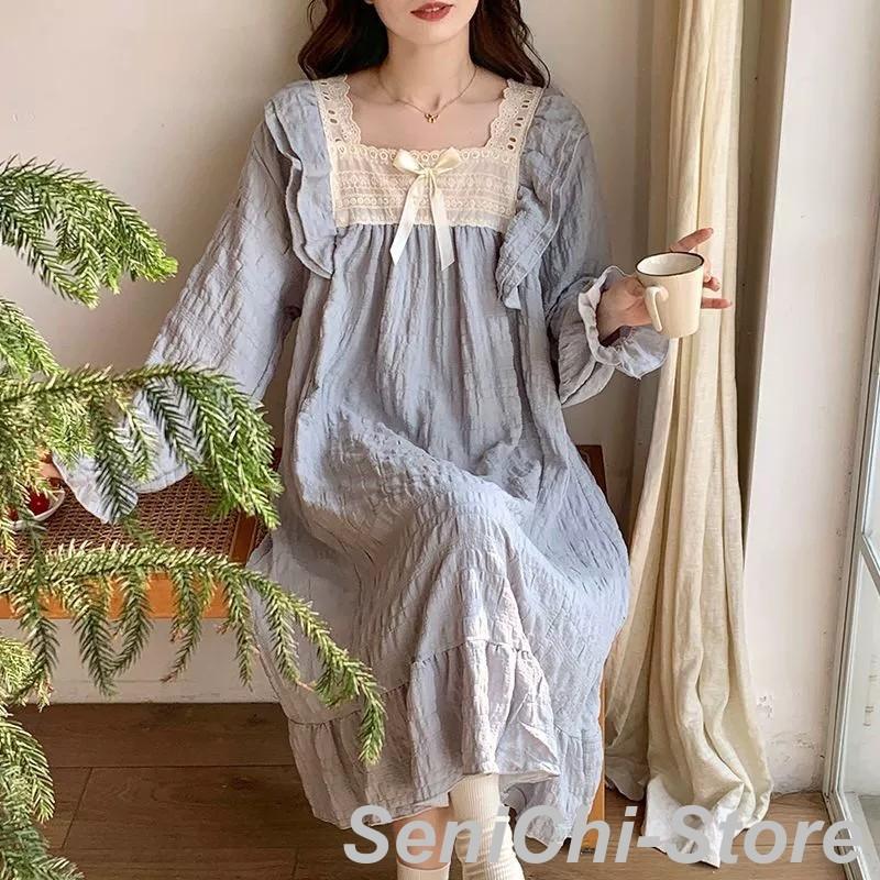 【楽天スーパーセール】ネグリジェ レディース 春秋 長袖ワンピース ロング お姫様 ルームウェア ゆったりネグリジェ レース 可愛いパジャマ ナイトロープ 女性 部屋着 韓国風 寝巻き