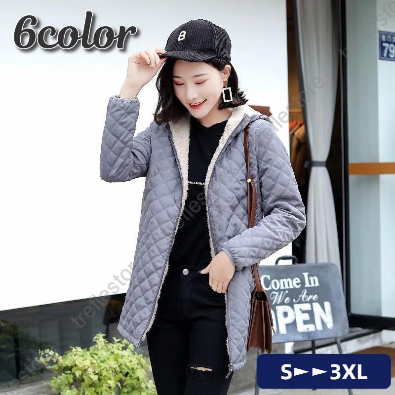 Women's Clothing - キルティングコート レディース 女性 アウター コート ロングジャケット キルティングジャケット キルト フード付き 中綿入り ジップアップ 内ボア