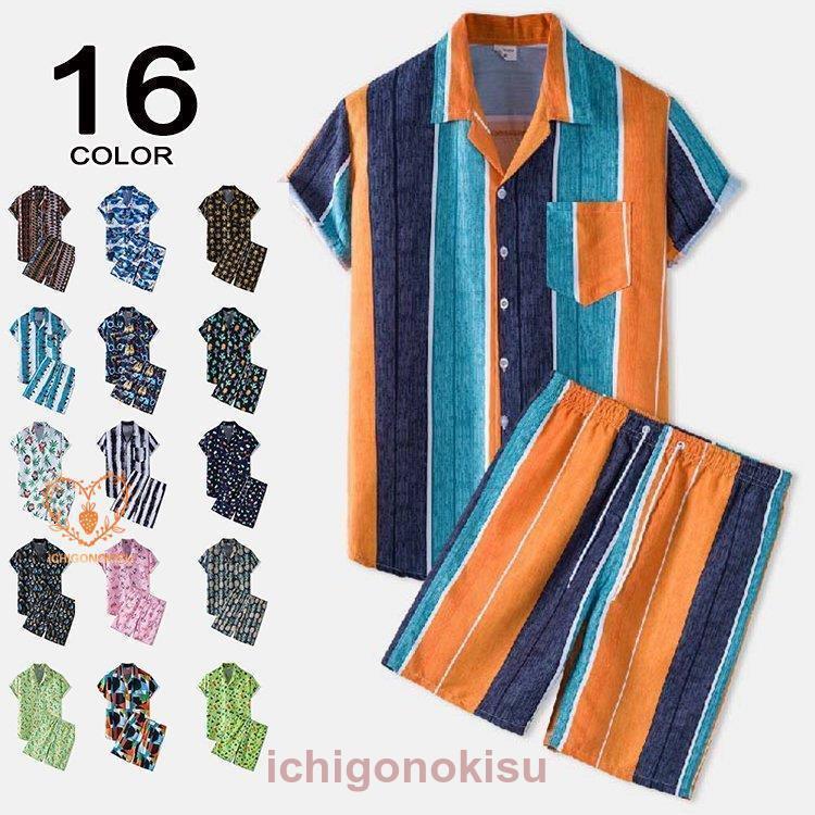樂天商城 - アロハシャツ セットアップ メンズ 夏 上下セット ハーフパンツ 花柄 総柄 トロピカル柄 ファッション